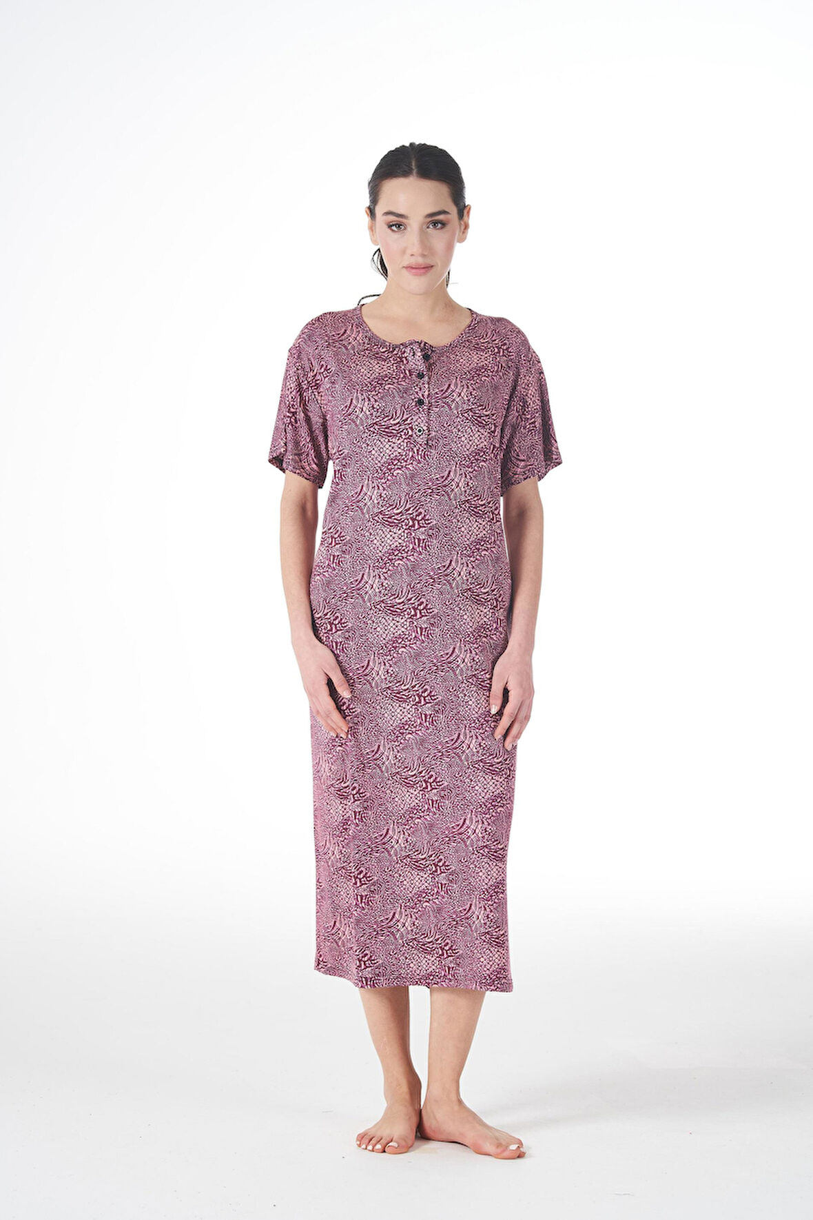 Kadın Yazlık Desenli Kısa Kollu Düğmeli Lycra Viskon Günlük Elbise