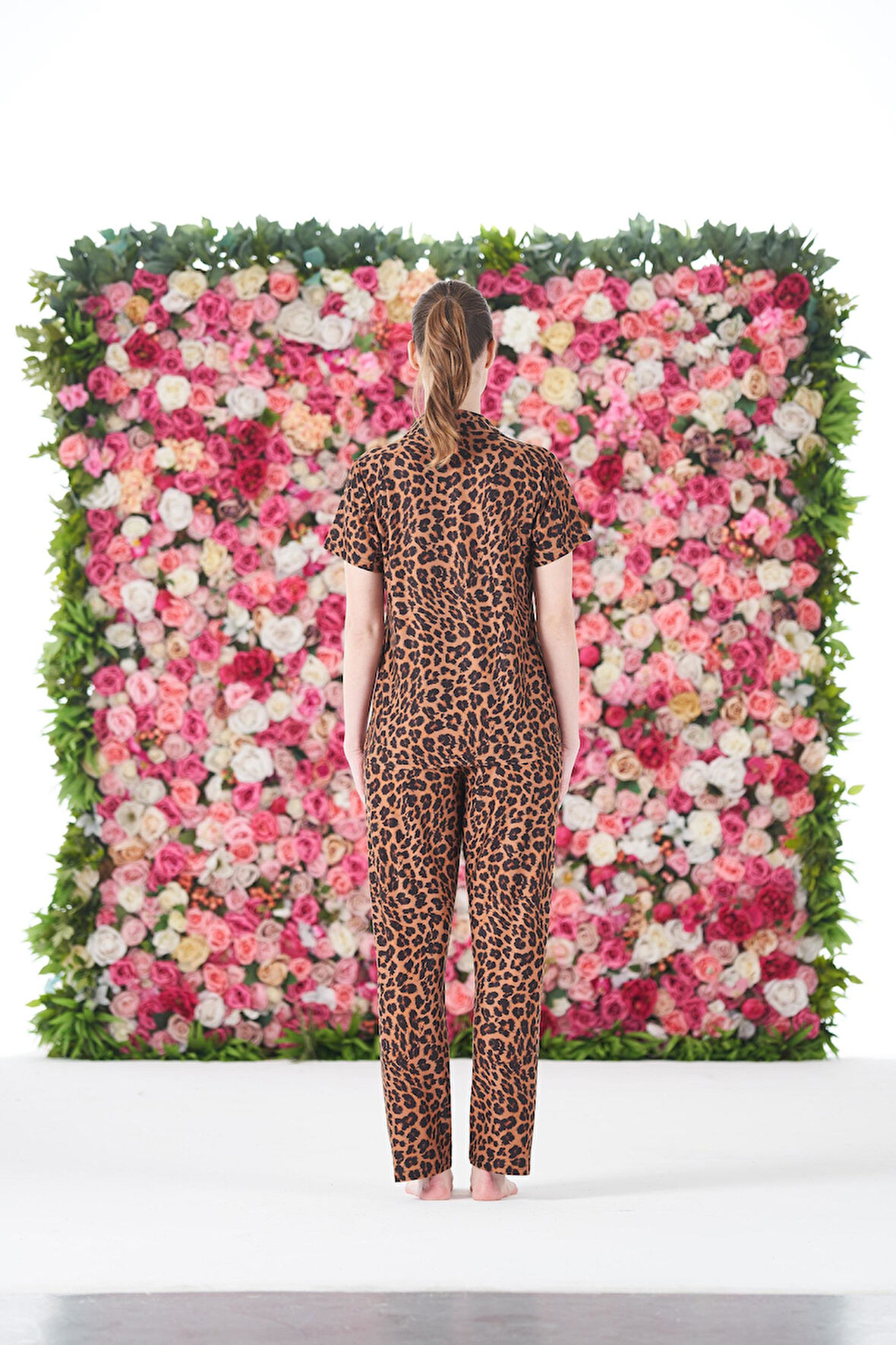 Kadın Yazlık Kaplan Desenli Önden Düğmeli Kısa Kollu Marla Pijama Takımı - Kahverengi