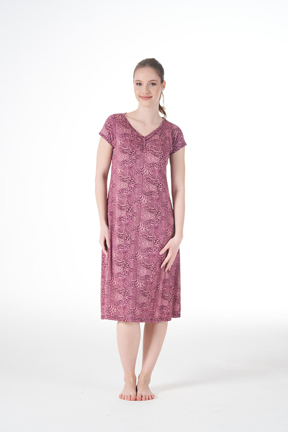 Kadın Yazlık Desenli Kısa Kollu Lycra Viskon Günlük Elbise