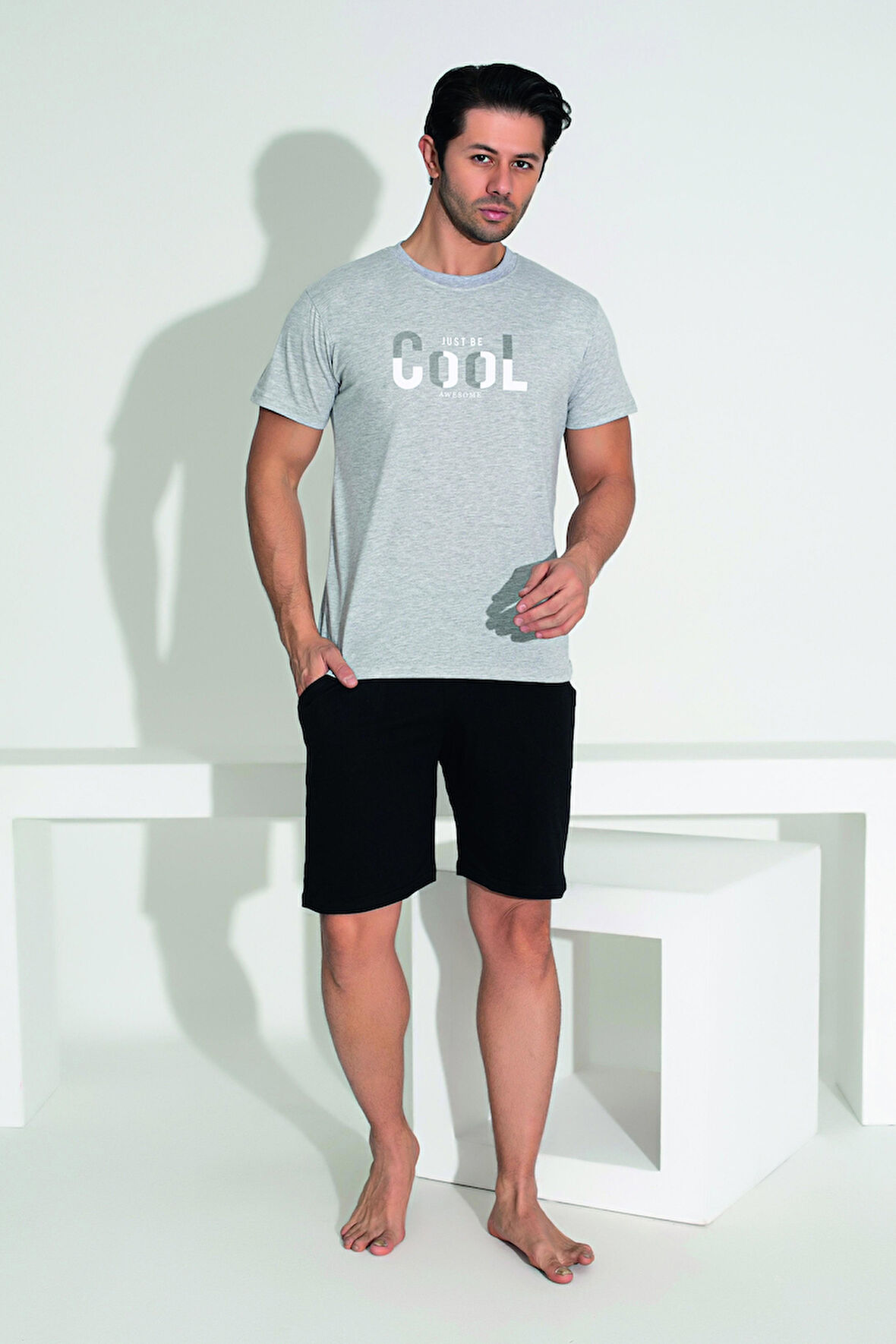 Erkek Yazlık Cool Baskılı Kısa Kollu Şortlu Penye Pijama Takımı