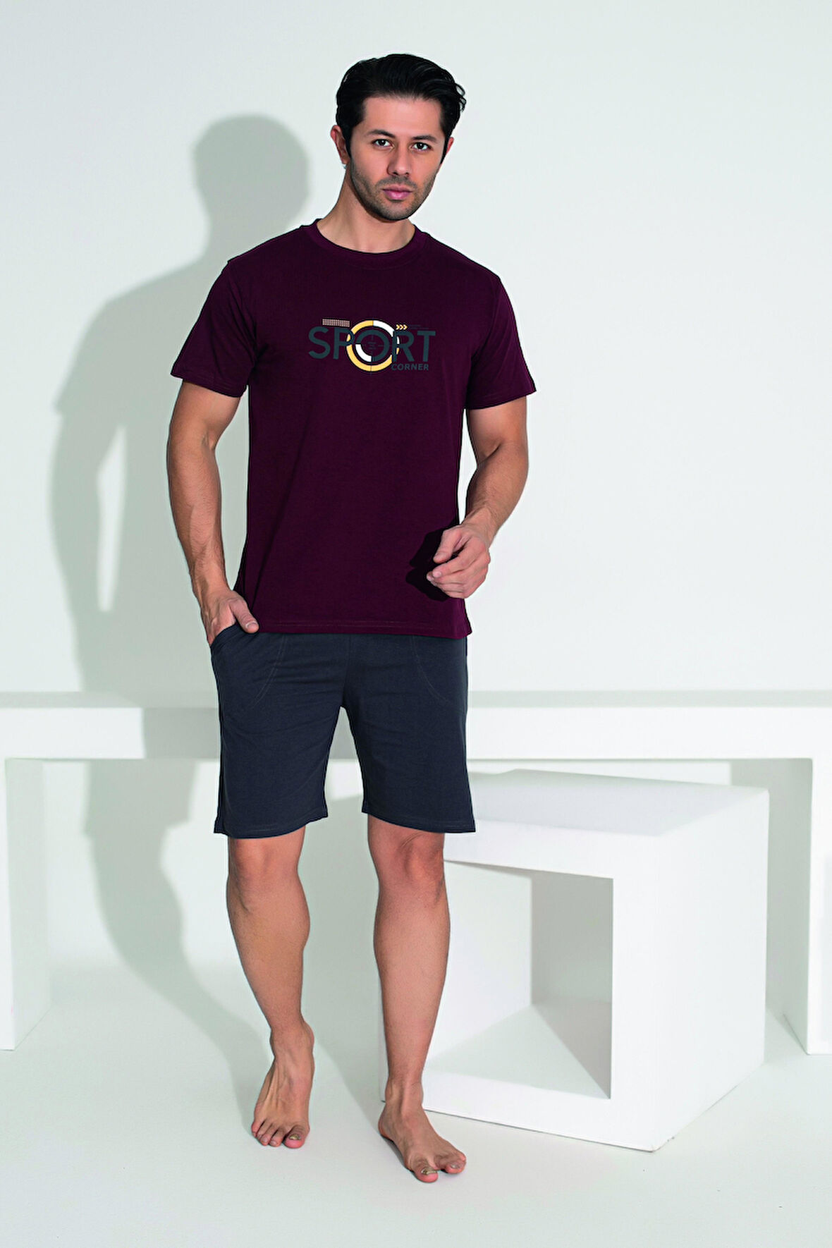 Erkek Yazlık Sport Baskılı Kısa Kollu Şortlu Penye Pijama Takımı