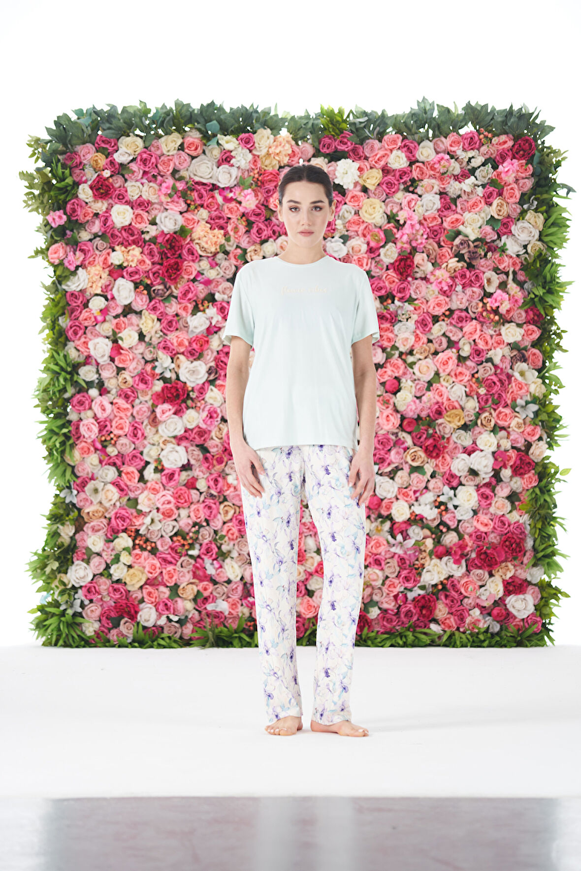 Kadın Yazlık Desenli Kısa Kollu Marla Pijama Takımı - Yeşil