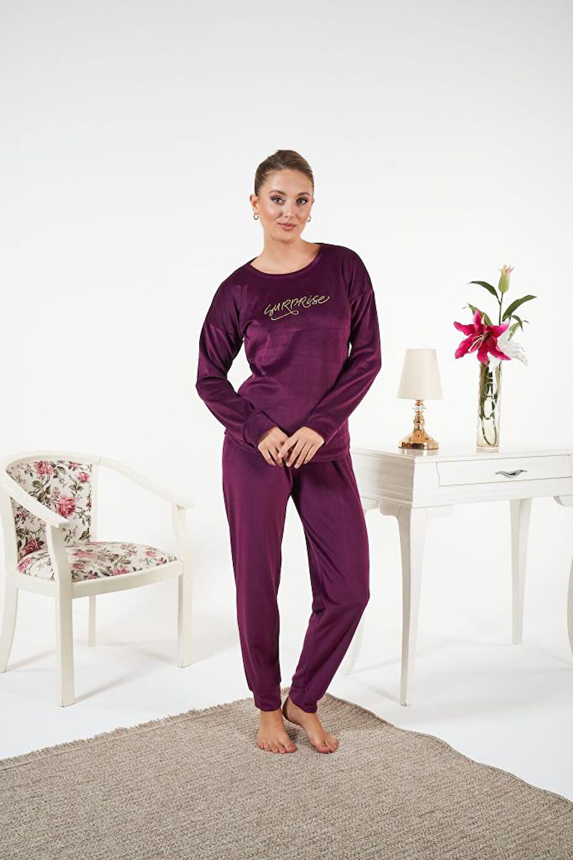 Kadın Kışlık Kadife Pijama Takımı