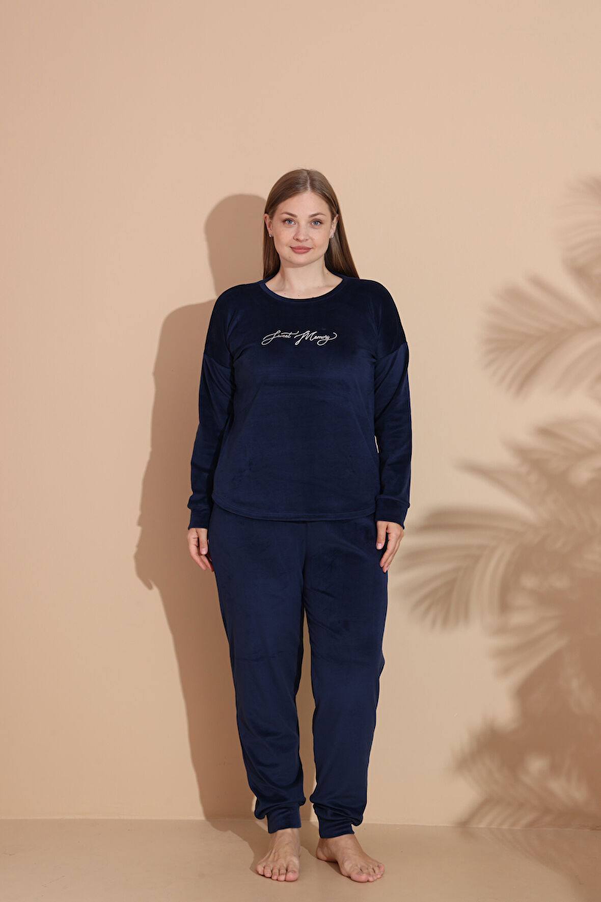 Kadın Kışlık Kadife Battal Pijama Takımı