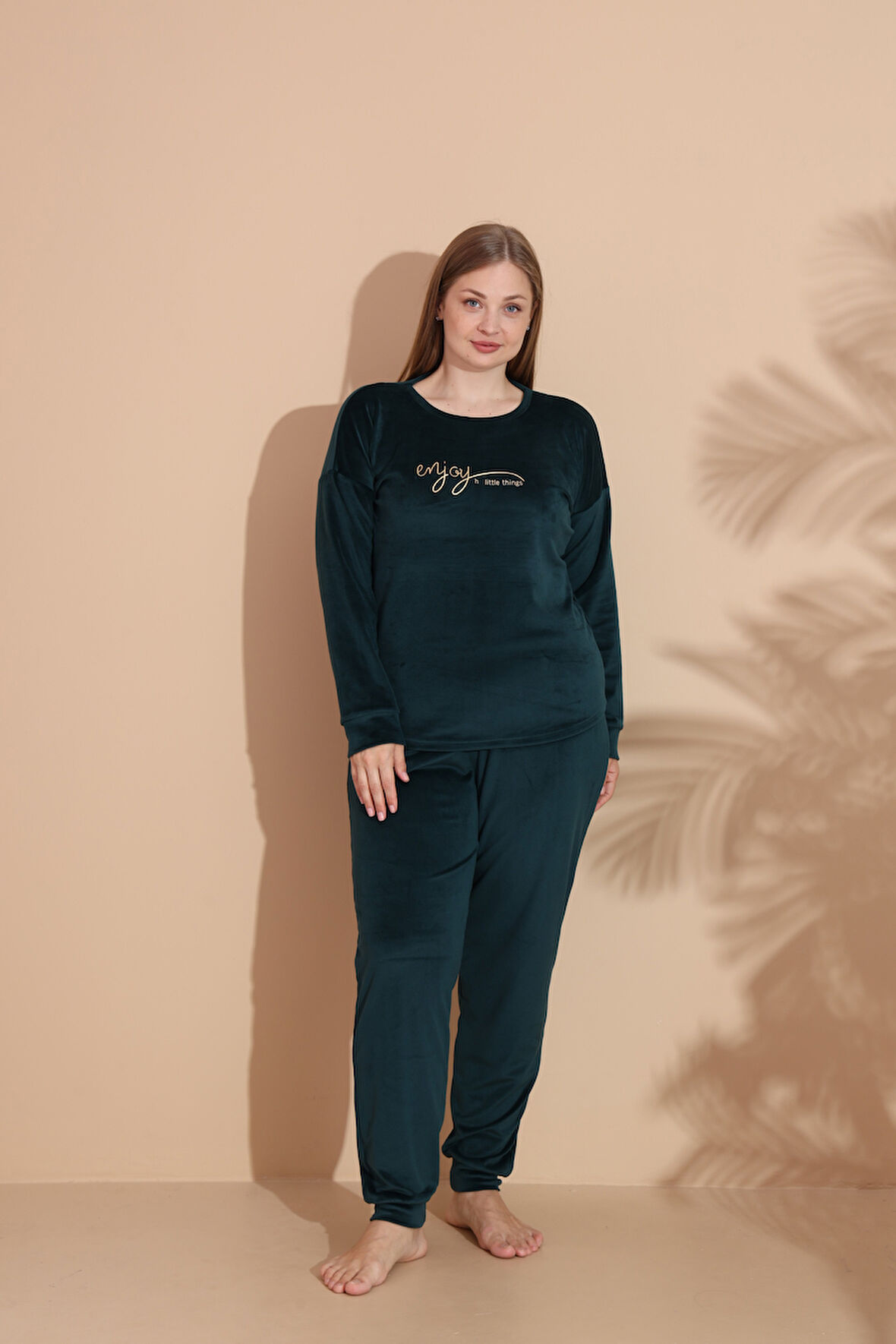 Kadın Kışlık Kadife Battal Pijama Takımı