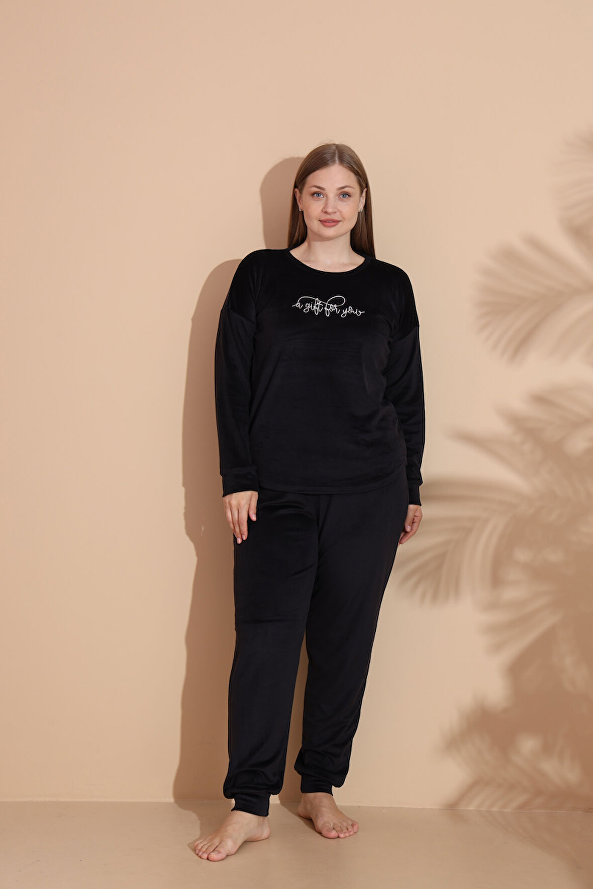 Kadın Kışlık Kadife Battal Pijama Takımı