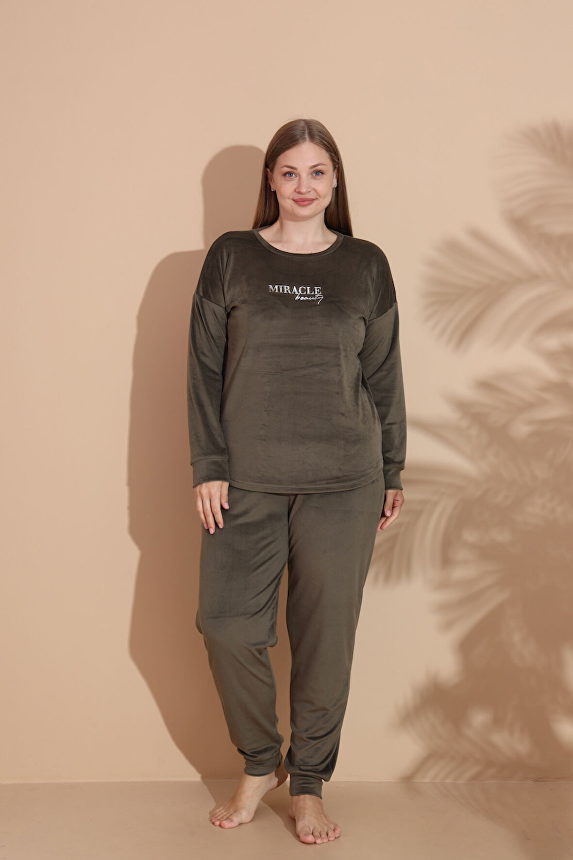 Kadın Kışlık Kadife Battal Pijama Takımı