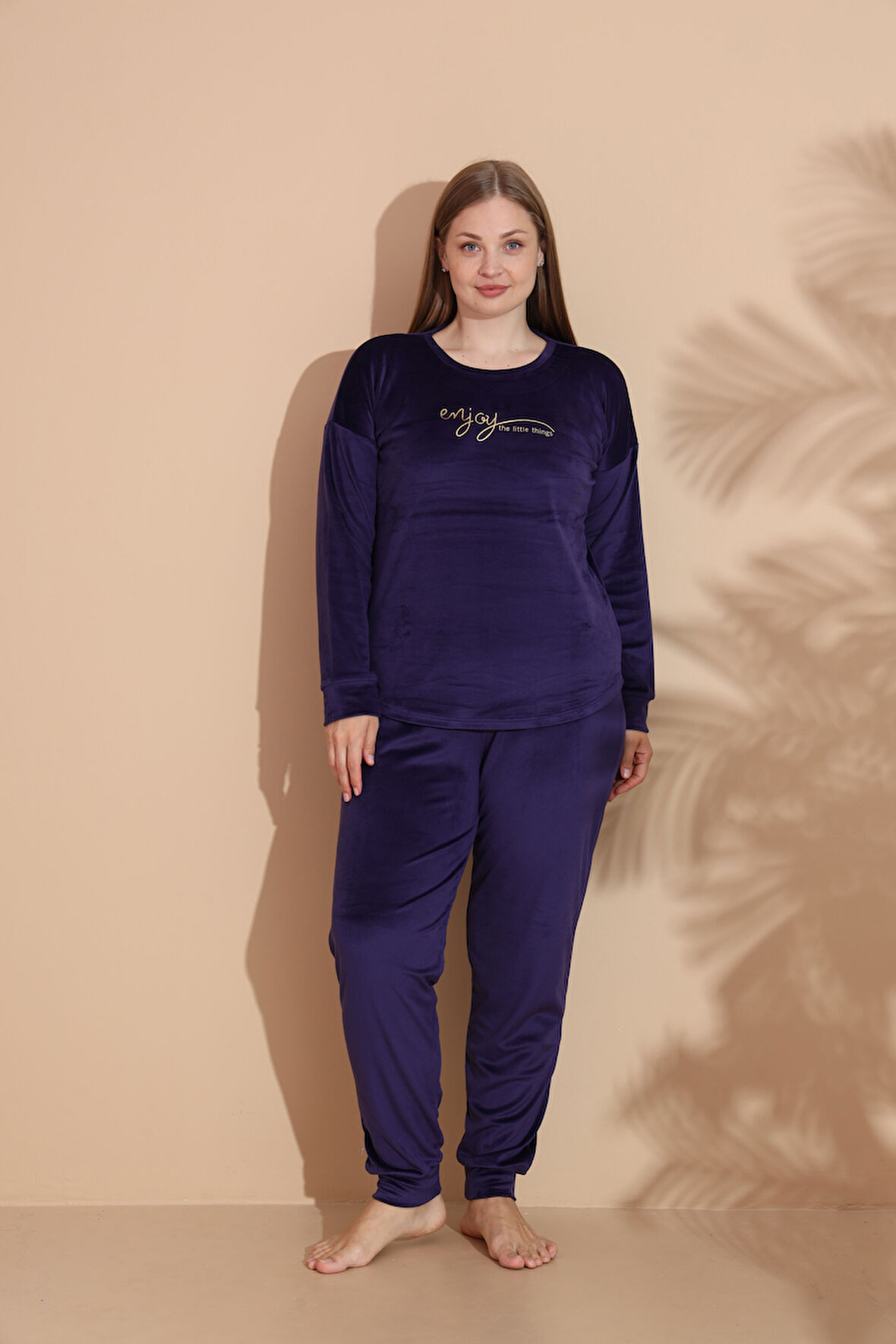 Kadın Kışlık Kadife Battal Pijama Takımı