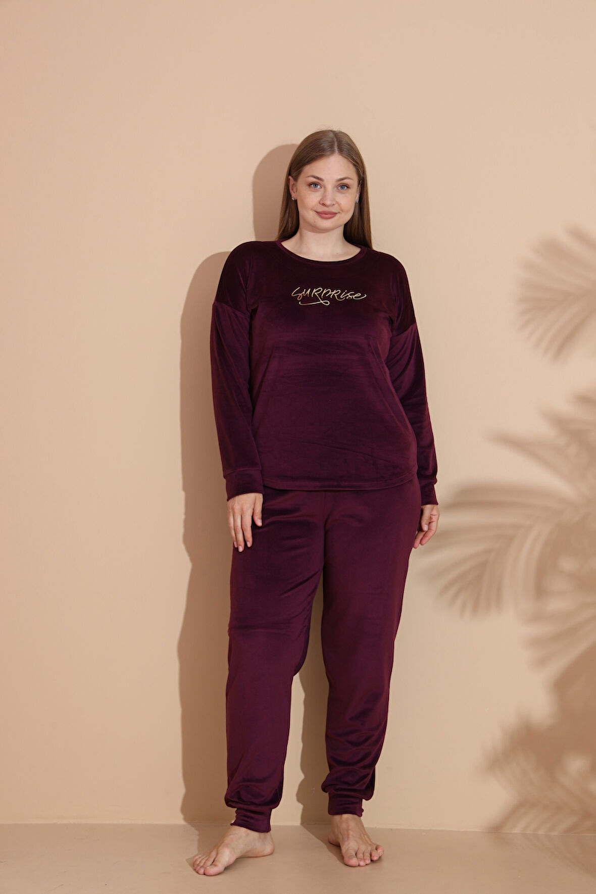 Kadın Kışlık Kadife Battal Pijama Takımı