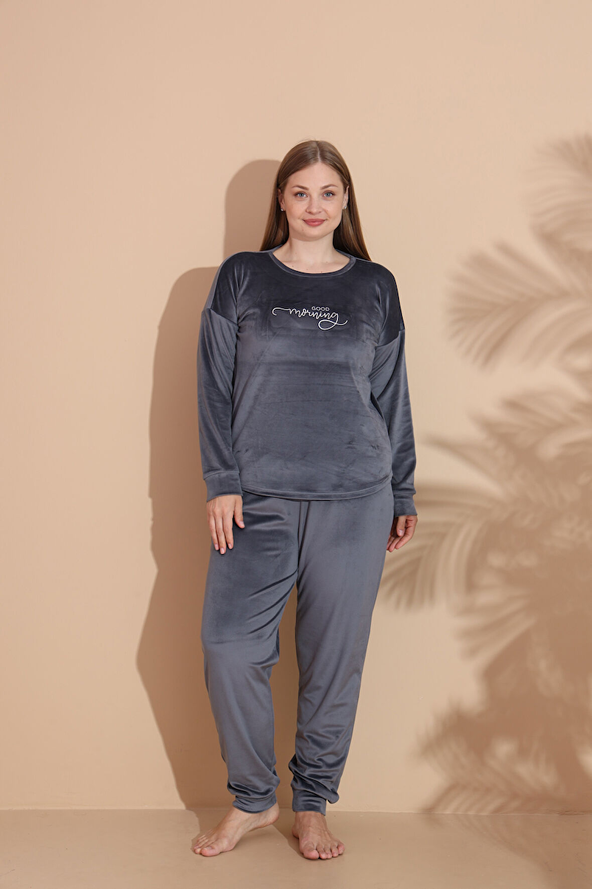 Kadın Kışlık Kadife Battal Pijama Takımı