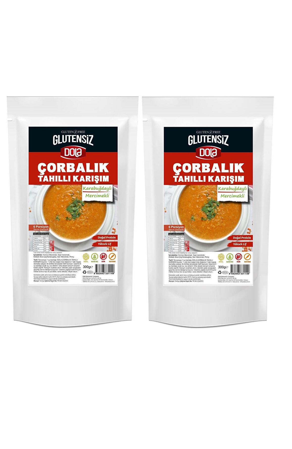 Dola Glutensiz Çorbalık Tahıllı Karışım 300 gr 2 Adet Karabuğdaylı Mercimekli Karışımı