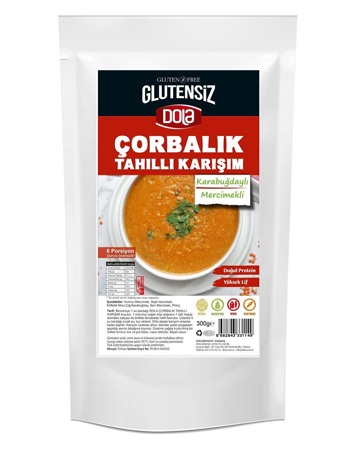 Dola Glutensiz Çorbalık Tahıllı Karışım 300 gr Karabuğdaylı Mercimekli Karışımı