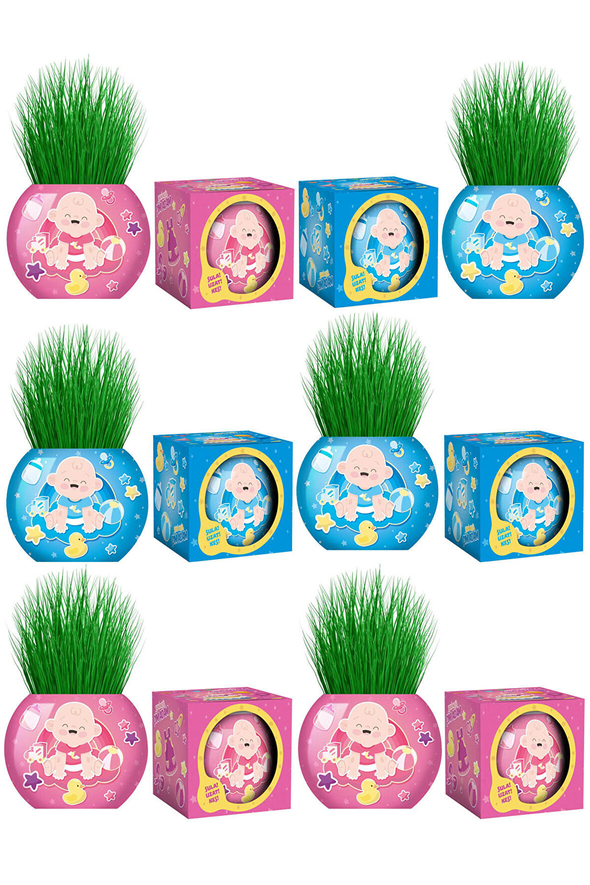 Çim Adam 12 Adet Yeni Nesil Kutulu Mavi Pembe Bebek Temalı Baby Shower Yeni Doğan 1 Yaş Doğum Günü Parti Hediyelik 
