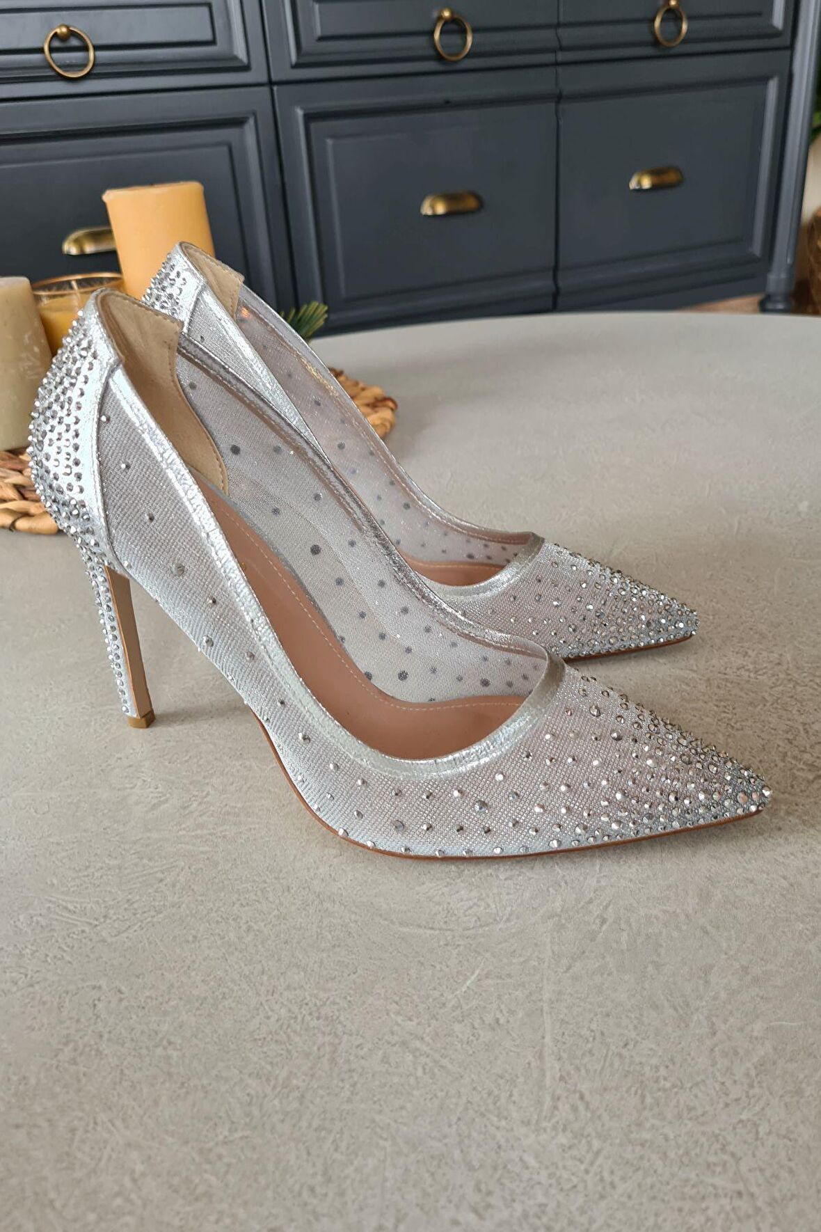 KADIN ABİYE 10CM TAŞLI AYAKKABI 036 4168