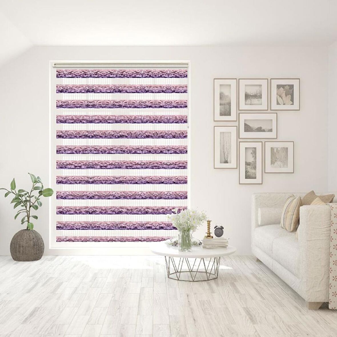 Stor Zebra Perde Pembe Mor Degrade Geçişli Jakar Piliseli 1.Kalite Dekoratif Kornişe Kolay Montaj