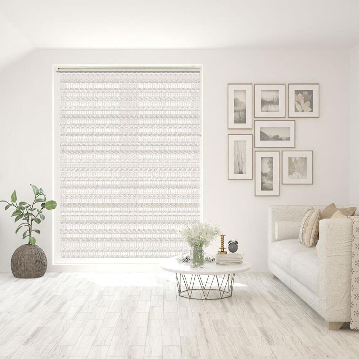 Stor Zebra Perde Bej Beyaz Geçişli Minimal Jakar Desen Piliseli 1.Kalite Dekoratif Kornişe Kolay Montaj