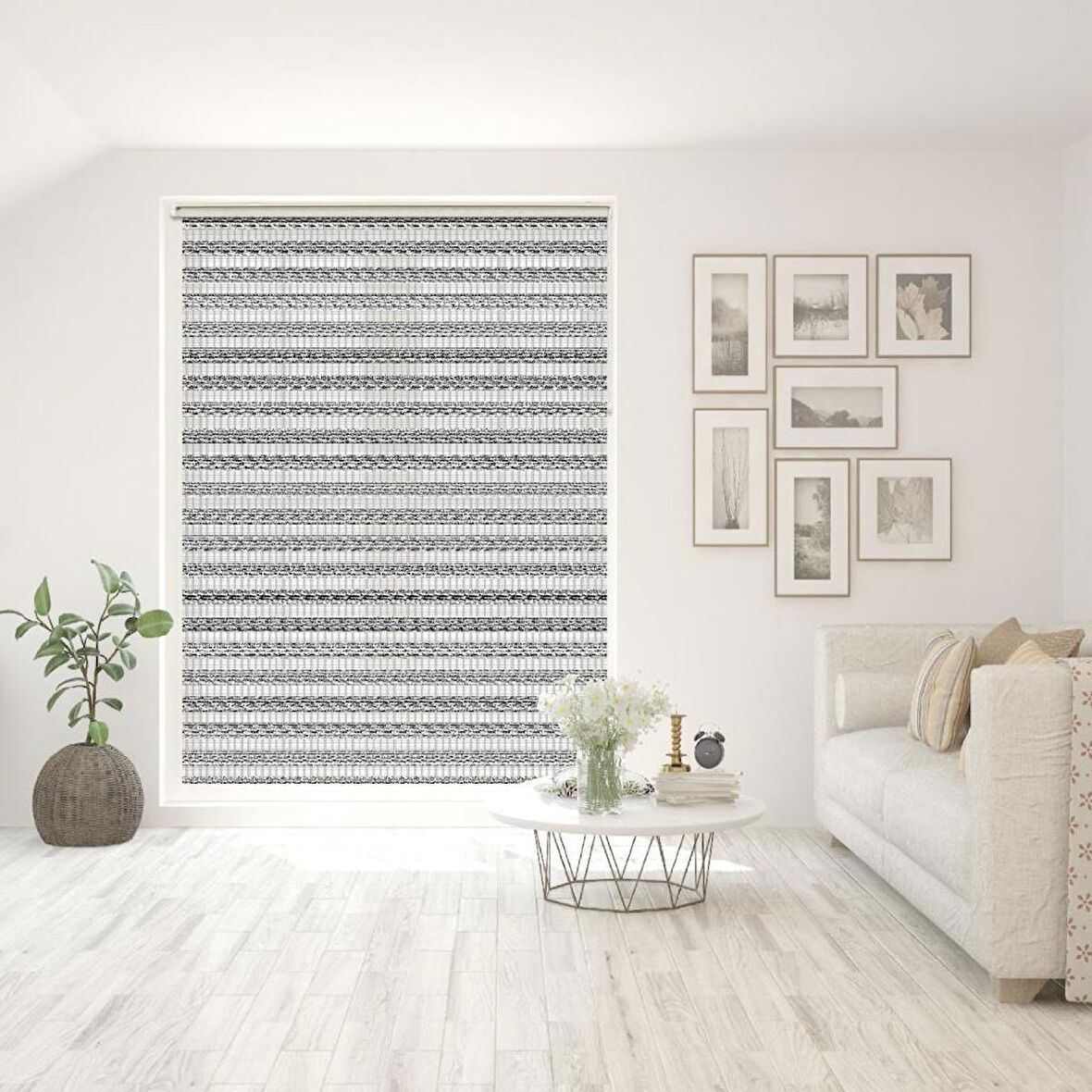 Stor Zebra Perde Siyah Beyaz Geçişli Minimal Jakar Desen Piliseli 1.Kalite Dekoratif Kornişe Kolay Montaj