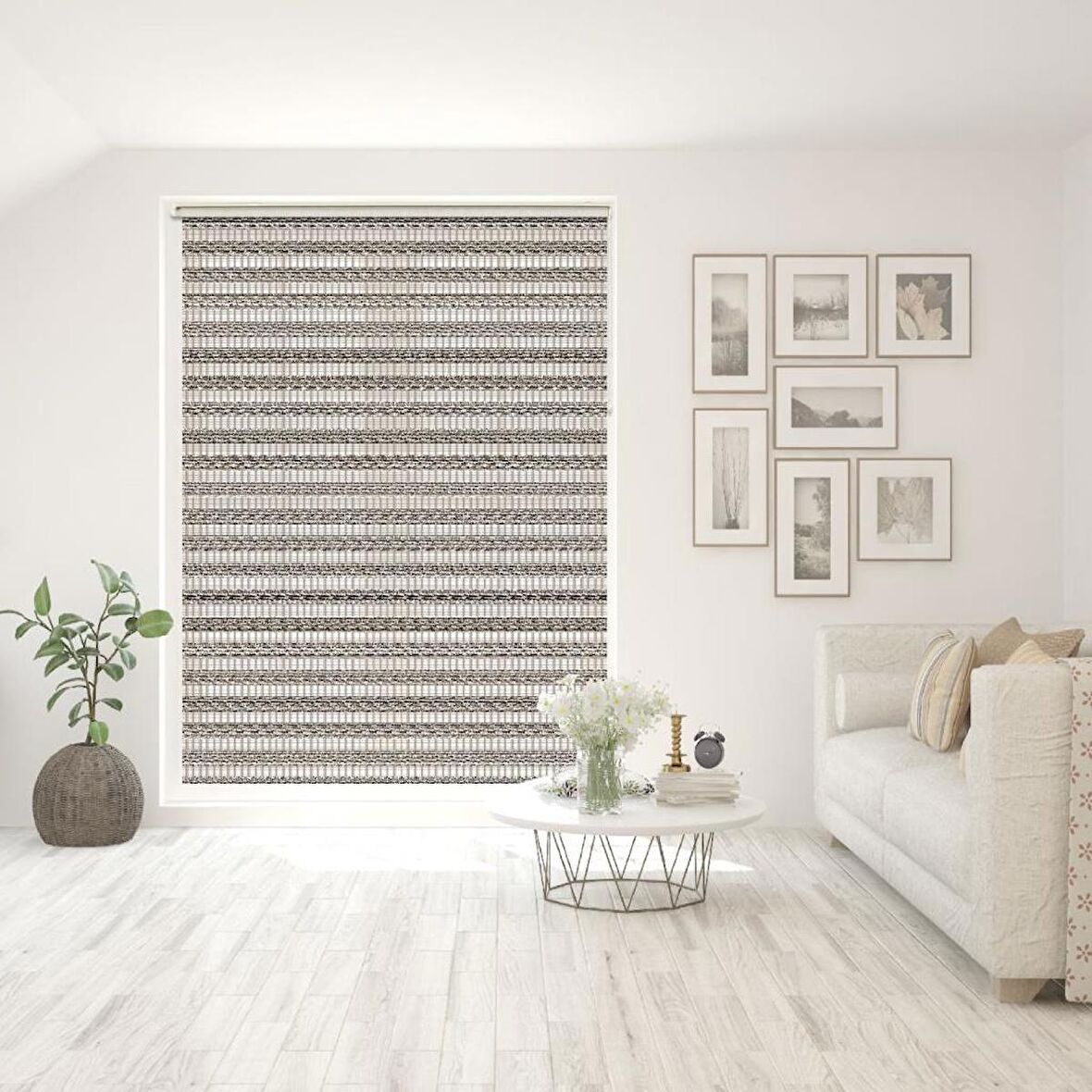 Stor Zebra Perde Vizon Kahve Geçişli Minimal Jakar Desen Piliseli 1.Kalite Dekoratif Kornişe Kolay Montaj