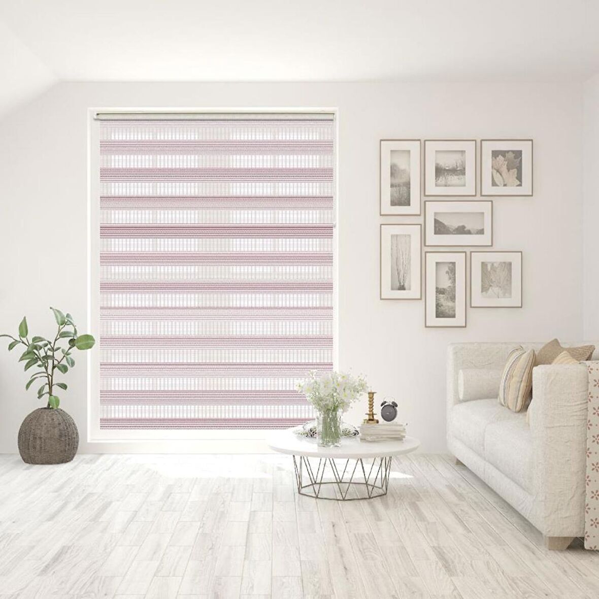 Stor Zebra Perde Pembe Lila Degrade Geçişli Jakar Desen Piliseli 1.Kalite Dekoratif Kornişe Kolay Montaj