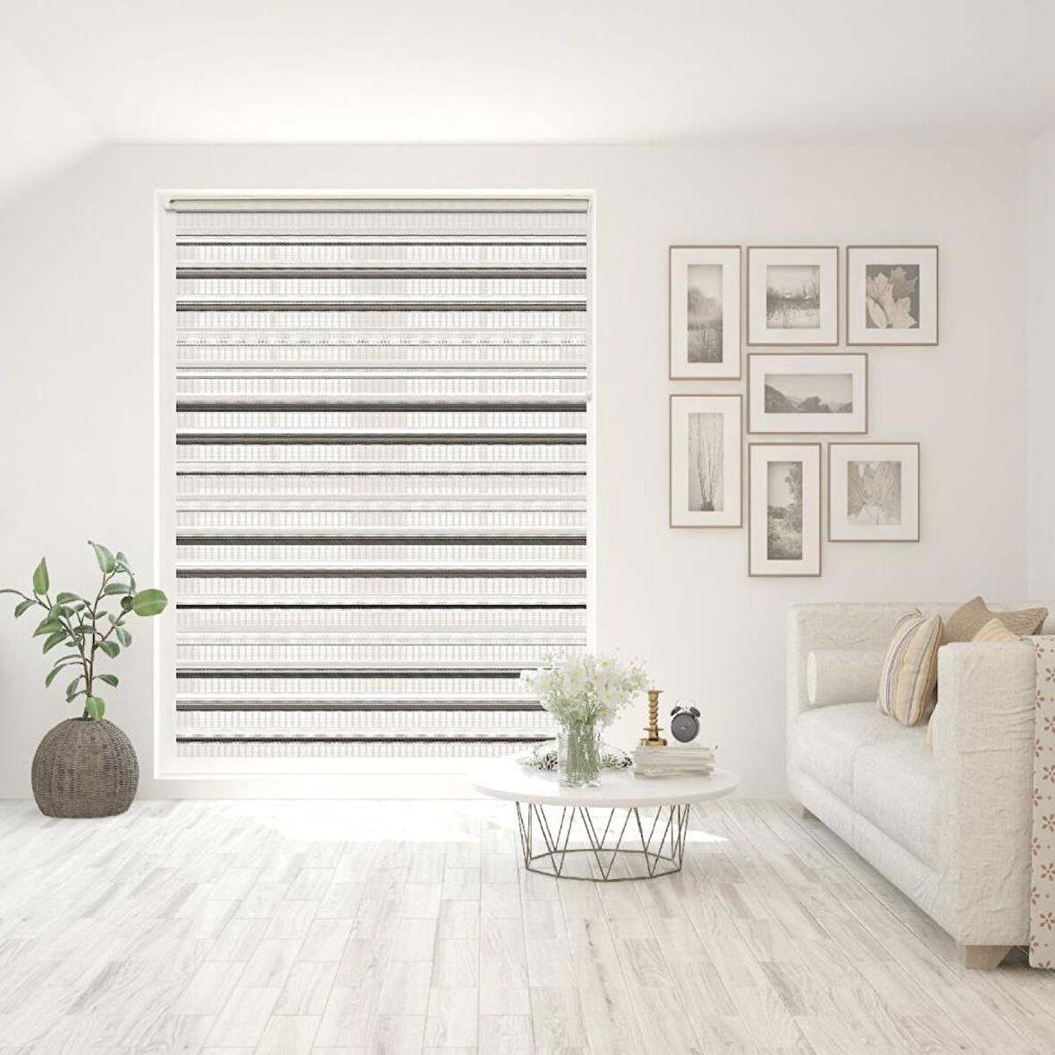 Stor Zebra Perde Füme Gri Degrade Minimal Jakar Desen Piliseli 1.Kalite Dekoratif Kornişe Kolay Montaj