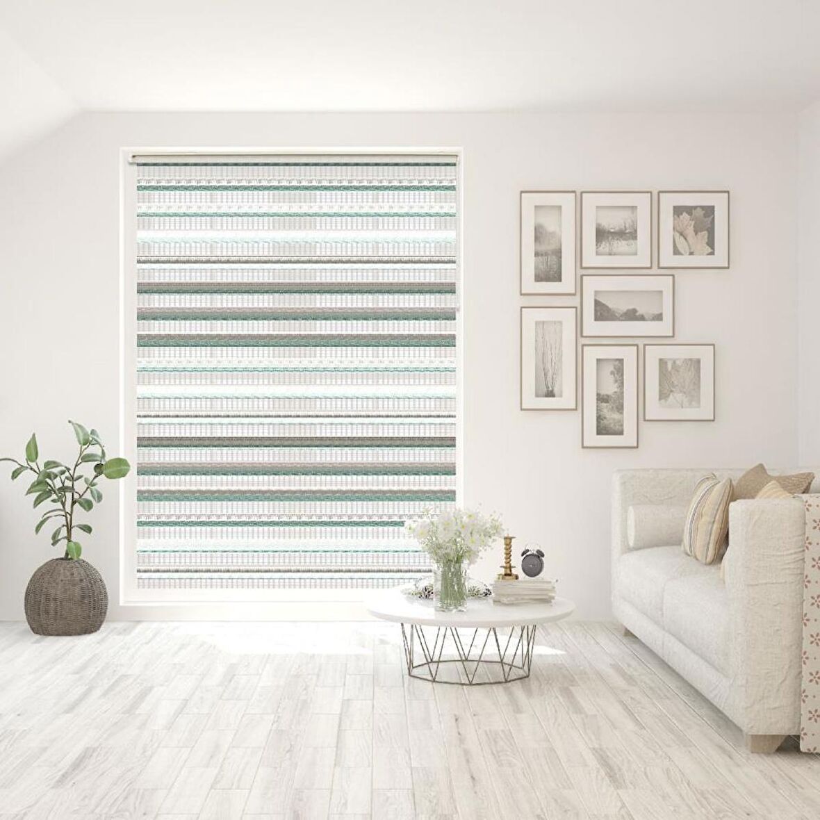 Stor Zebra Perde Mint Gri Degrade Minimal Jakar Desen Piliseli 1.Kalite Dekoratif Kornişe Kolay Montaj