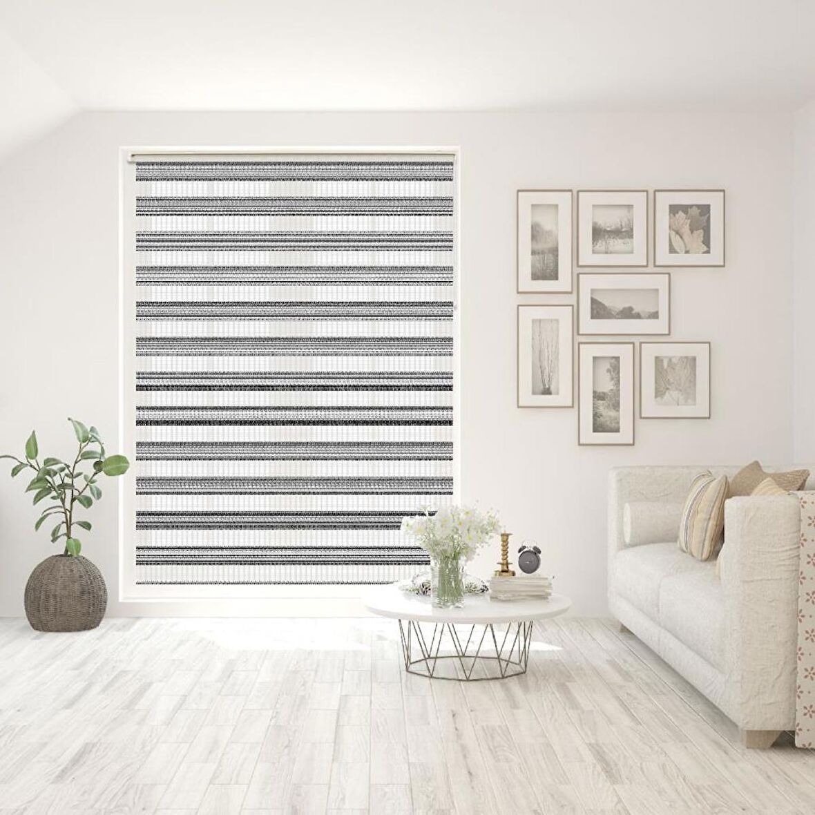 Stor Zebra Perde Siyah Gri Geçişli Geniş Jakar Desen Piliseli 1.Kalite Dekoratif Kornişe Kolay Montaj