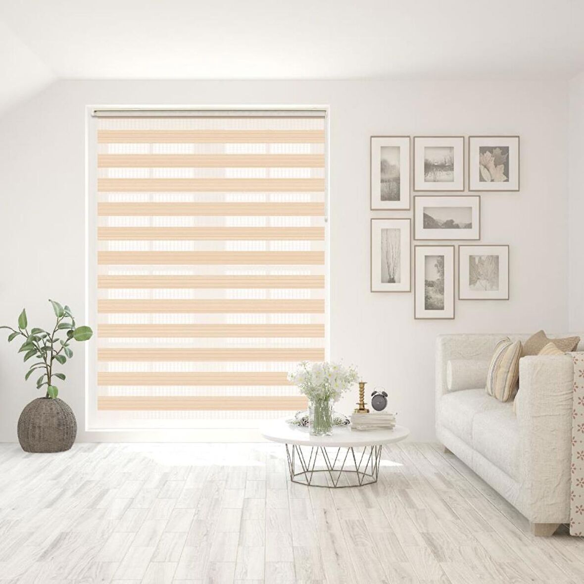 Stor Zebra Perde Modern A.Kahve Geniş Jakar Desenli Piliseli 1.Kalite Dekoratif Kornişe Kolay Montaj