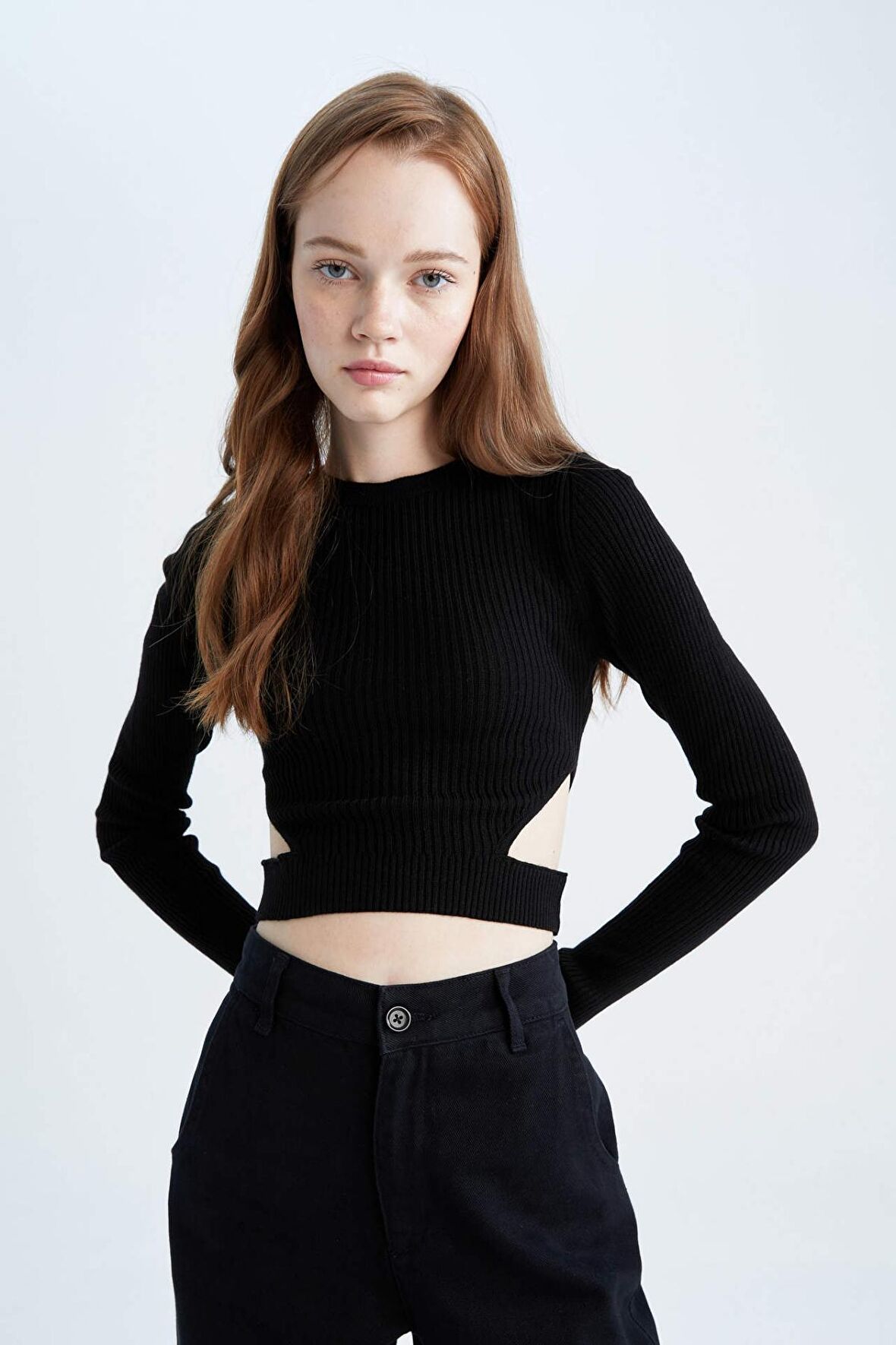 DeFacto Coool Bel Dekolteli Slim Fit Crop Kazak U3149AZ22AUBK27