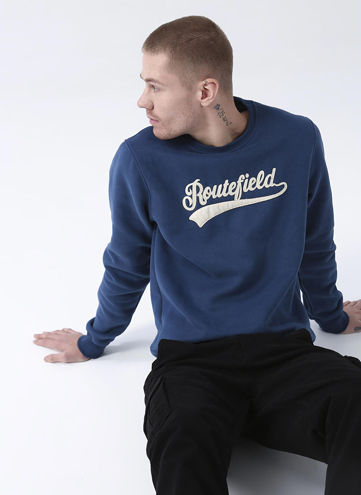 Routefield Lacivert Kapüşonlu Erkek Kabartma Sweatshirt RFHOOK2223_HOOK
