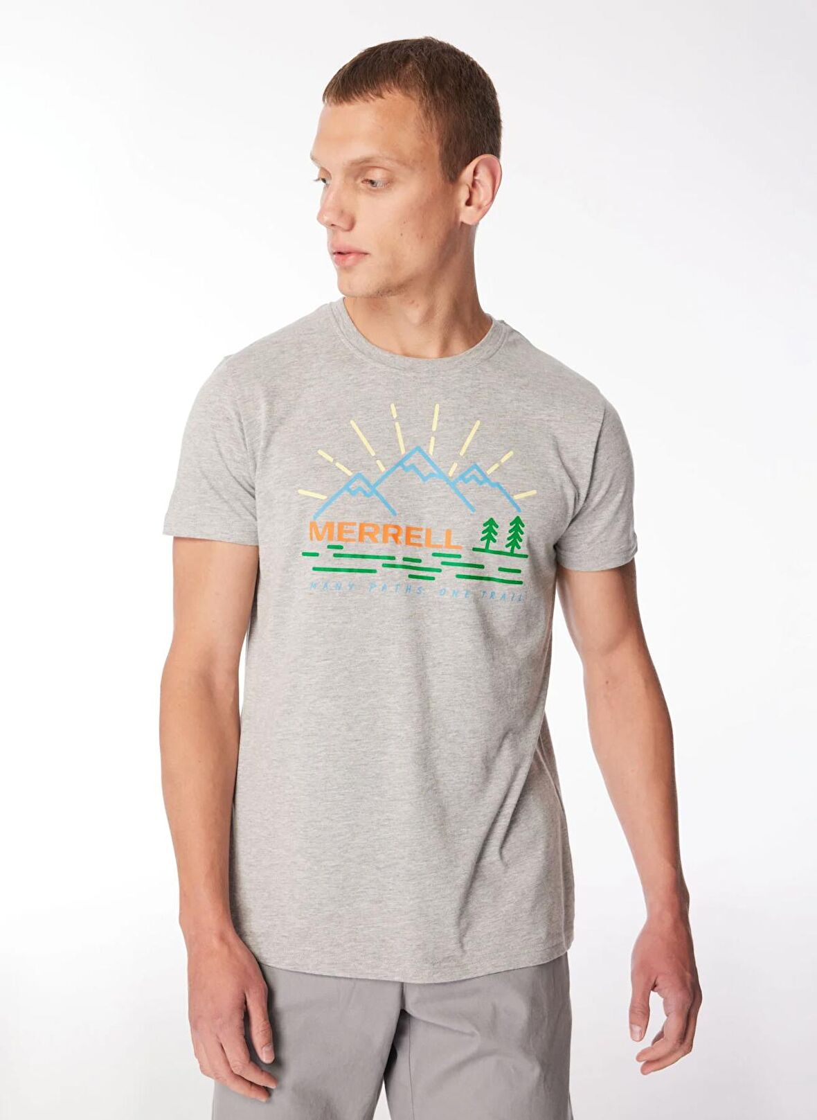 Merrell Gri Erkek O Yaka Baskılı T-Shirt M4TOBIM_TOBI M