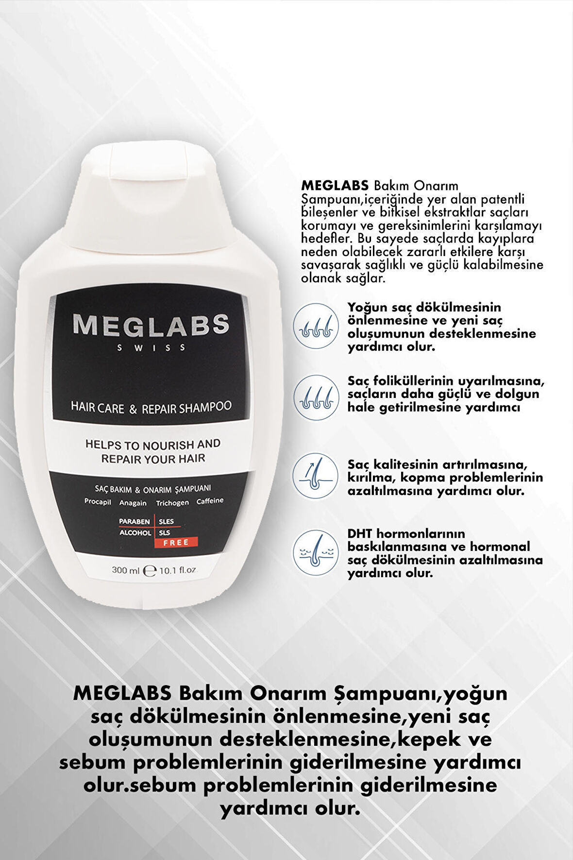 MEGLABS Saç Bakım Ve Onarım Şampuanı 300 ML