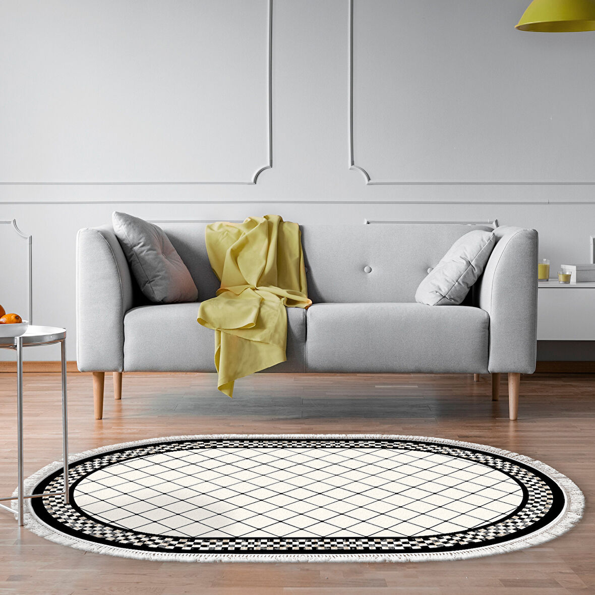 Alanur Trend Kaymaz Dod Tabanlı Saçaklı Dijital Halı Oval