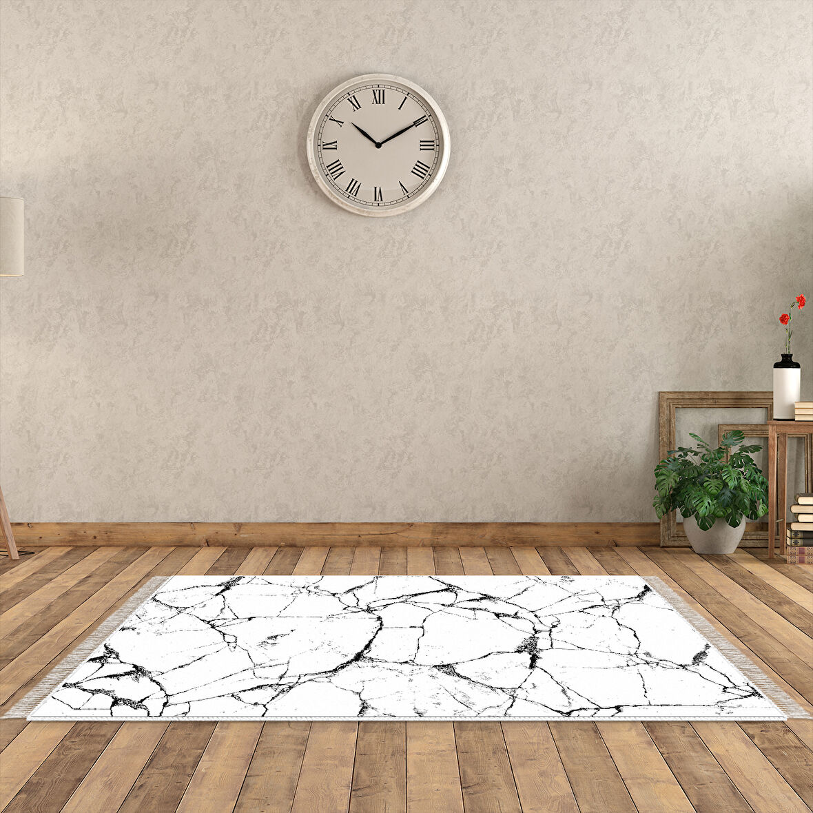 Alanur Yıldız Deri Tabanlı Saçaklı Dijital Halı