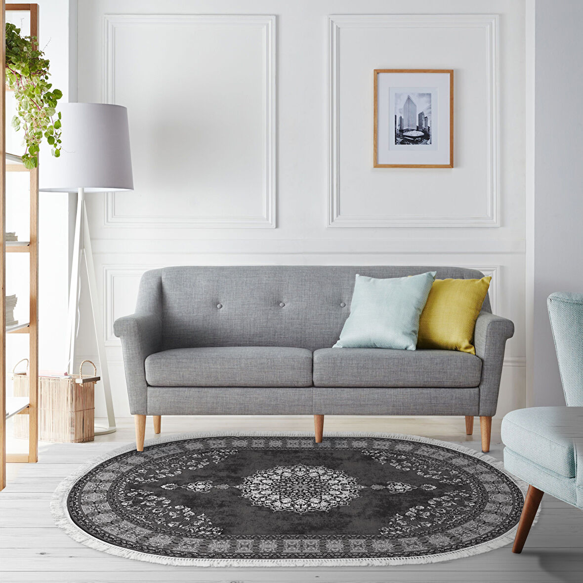 Alanur Yıldız Kaymaz Deri Tabanlı Saçaklı Dijital Halı Oval