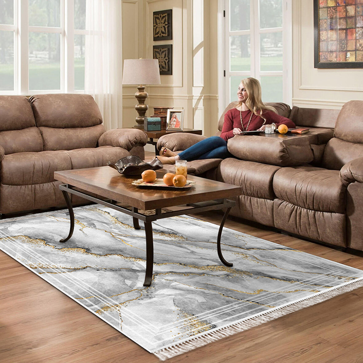 Alanur Star Pamuk Tabanlı Saçaklı Dijital Halı