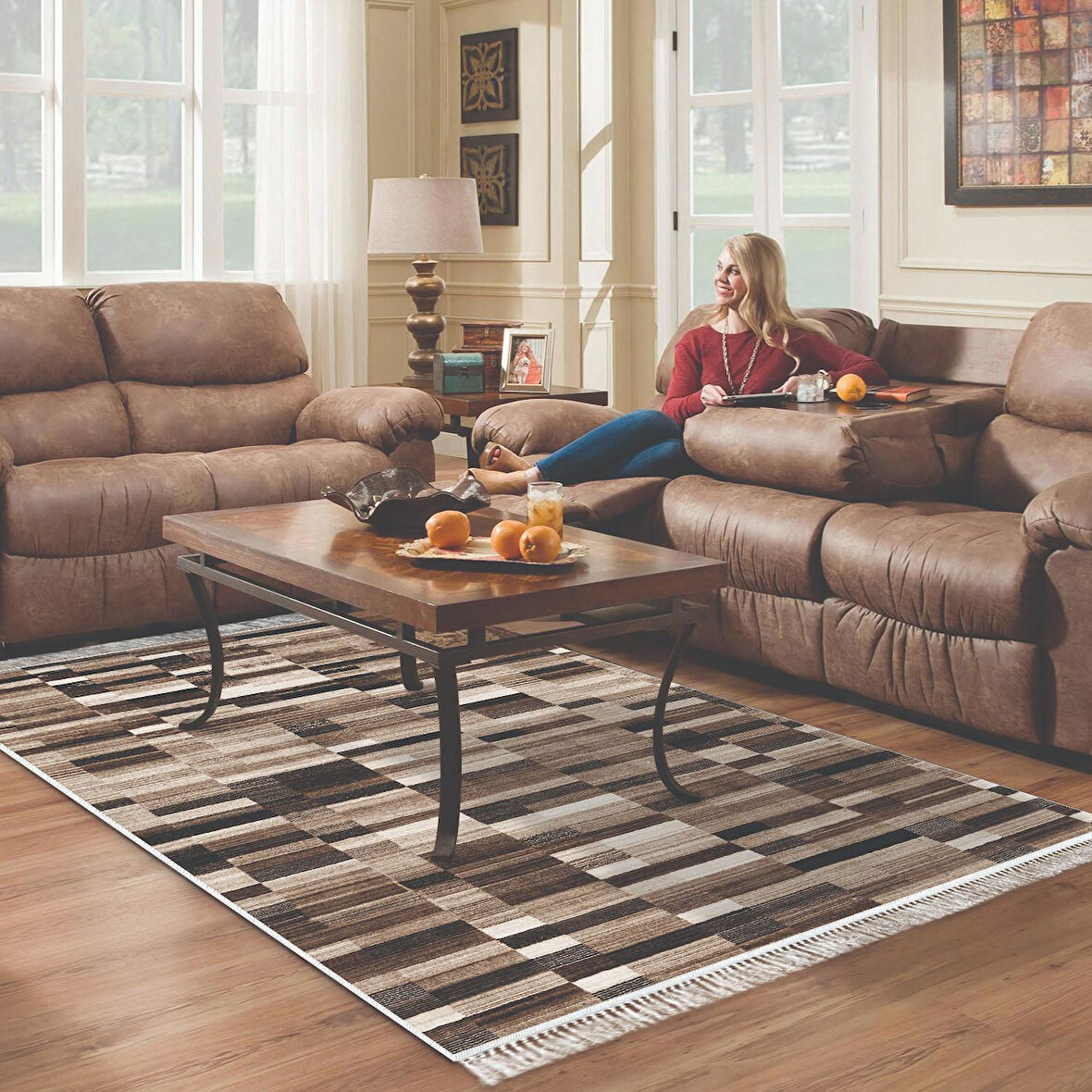 Alanur Star Kaymaz Pamuk Tabanlı Saçaklı Dijital Halı