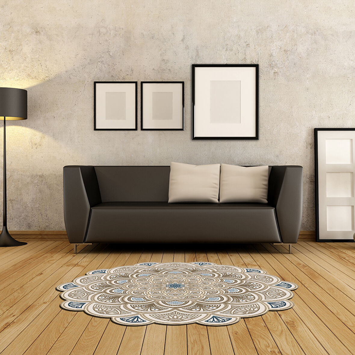 Bonni Lazer Kesim Kaymaz Taban Dijital Baskı Yuvarlak Halı St600156Kr