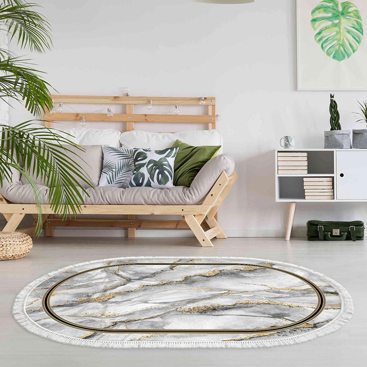 Alanur Star Pamuk Tabanlı Saçaklı Dijital Halı Oval