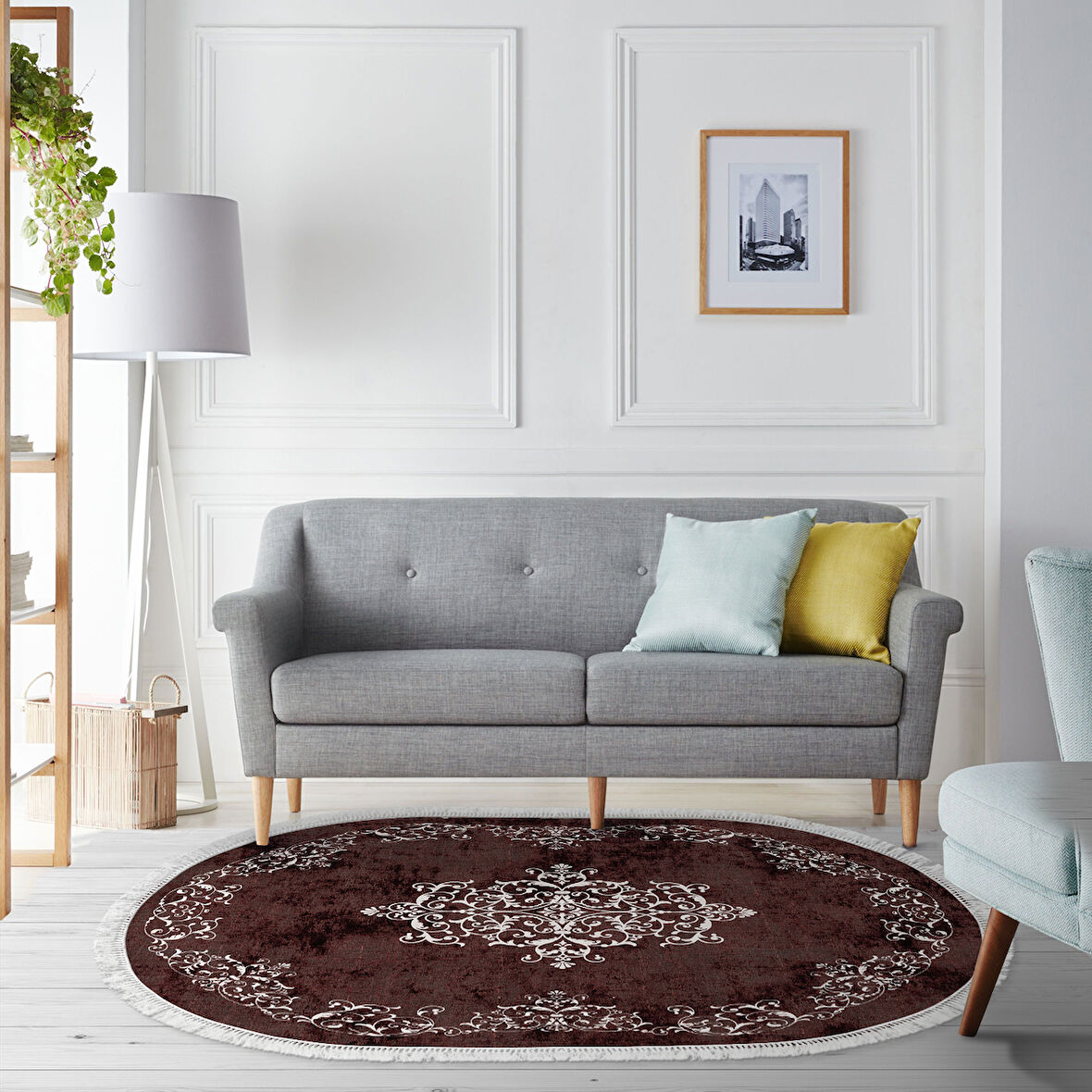 Alanur Trend Kaymaz Dod Tabanlı Saçaklı Dijital Halı Oval