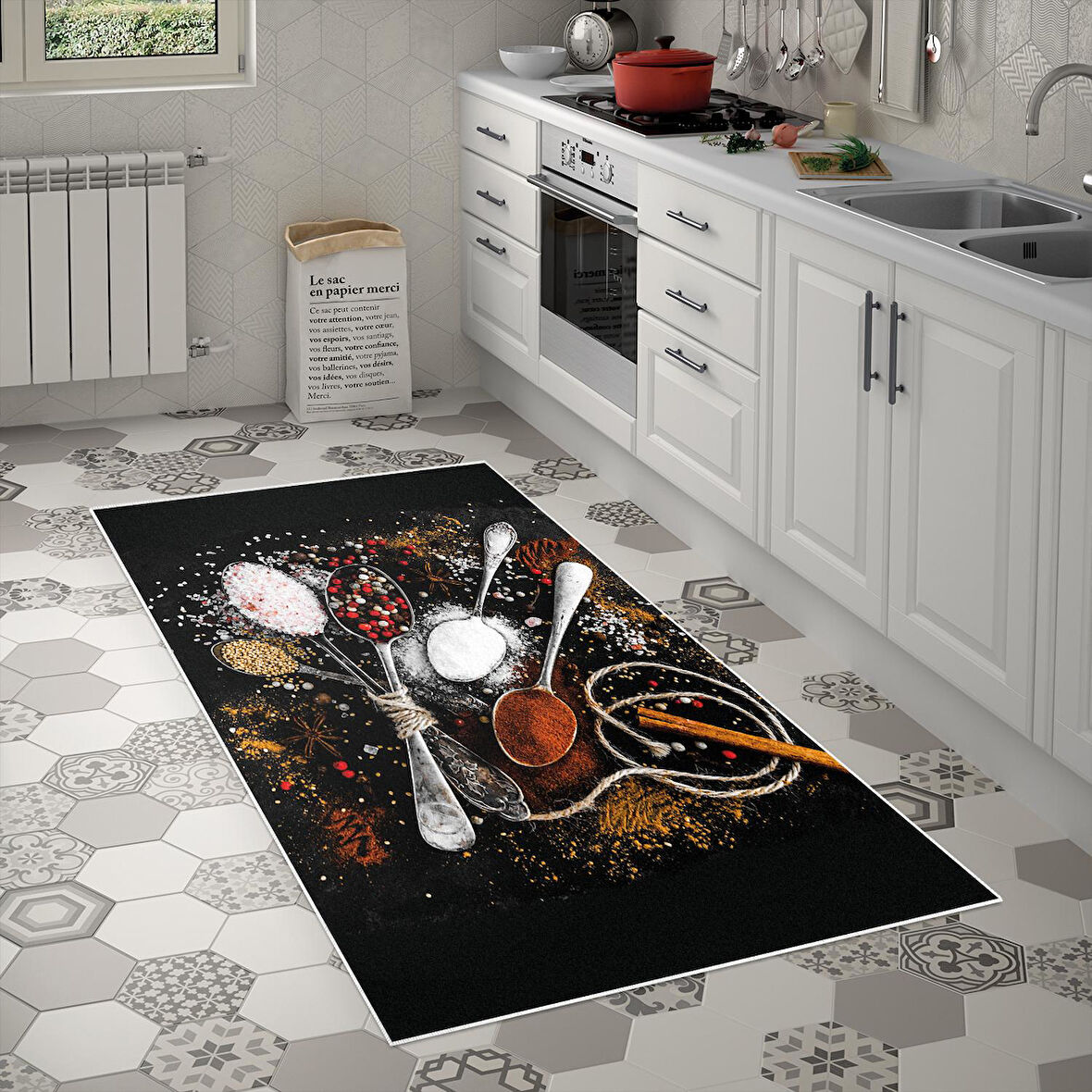 Alanur Trend Keçe Tabanlı Mutfak Halı Mu155