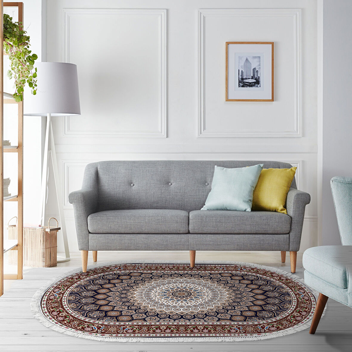 Alanur Star Pamuk Tabanlı Saçaklı Dijital Halı Oval