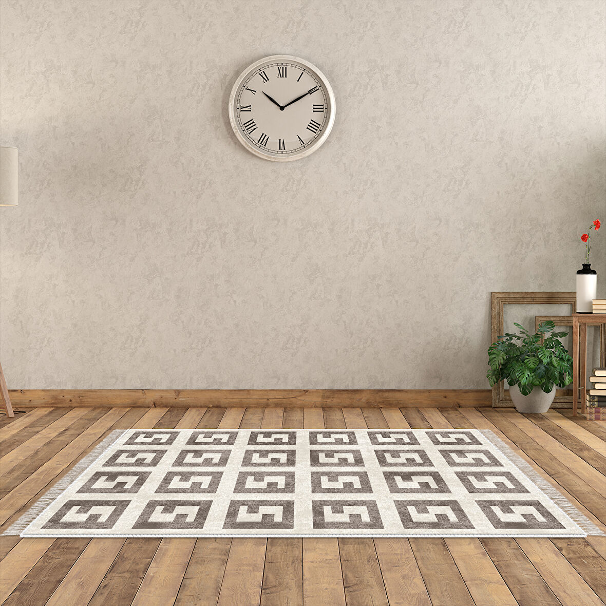 Alanur Star Kaymaz Pamuk Tabanlı Saçaklı Dijital Halı