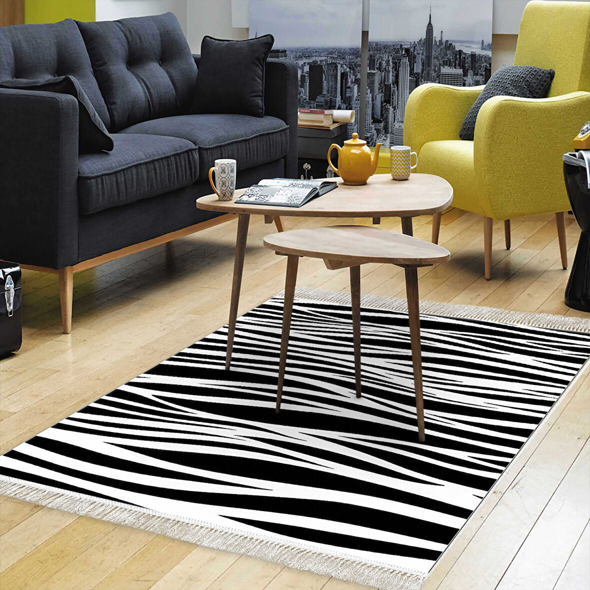 Alanur Star Kaymaz Pamuk Tabanlı Saçaklı Dijital Halı