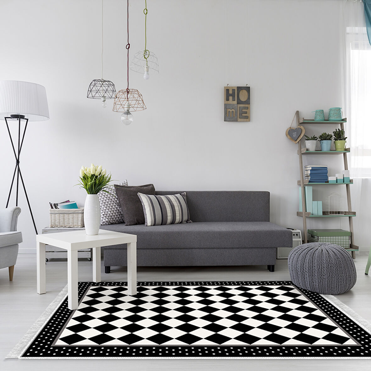 Alanur Yıldız Kaymaz Deri Tabanlı Saçaklı Dijital Halı