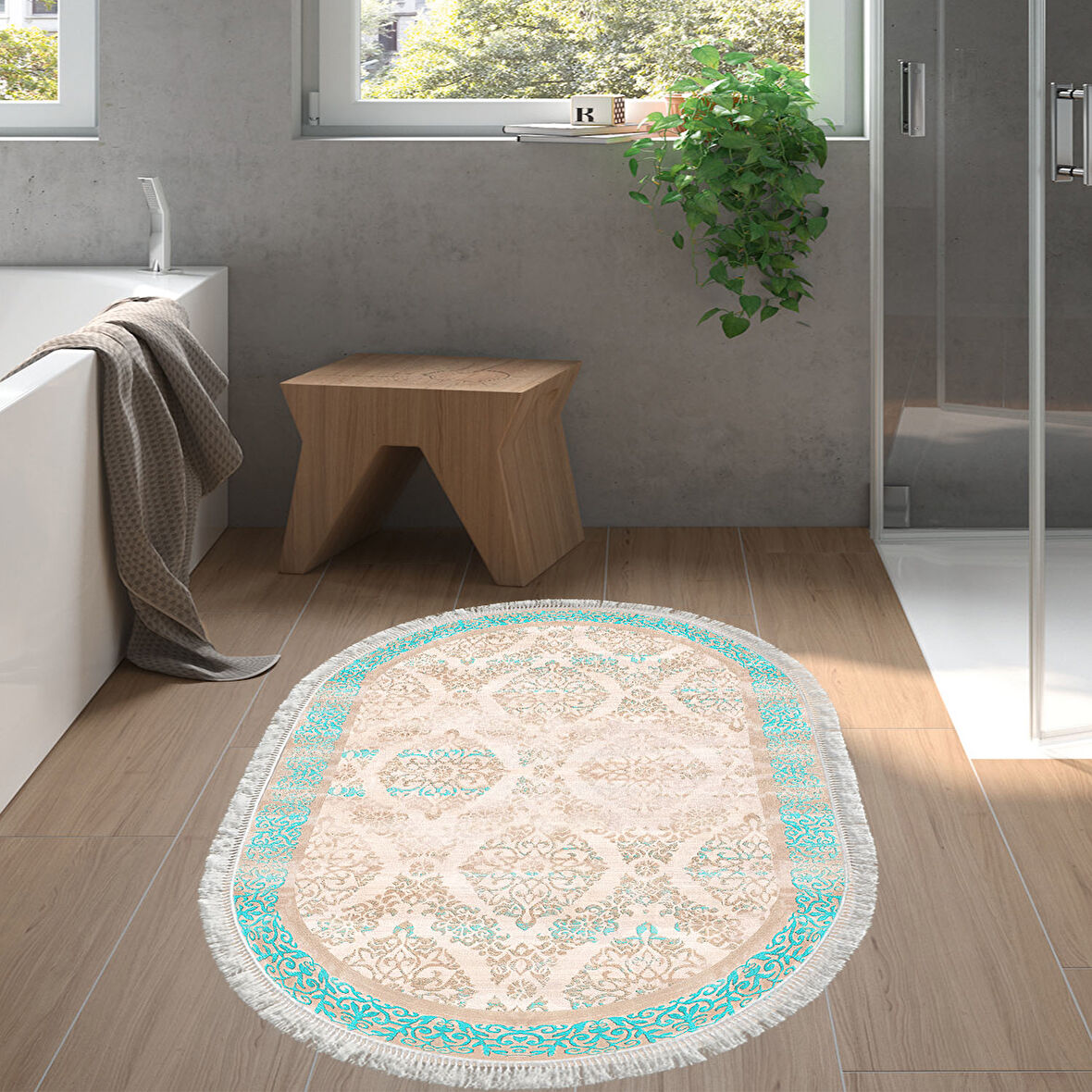 Eko Trend Djt Banyo Paspası Yıkanabilir Kaymaz Taban 1376 Oval Klasik