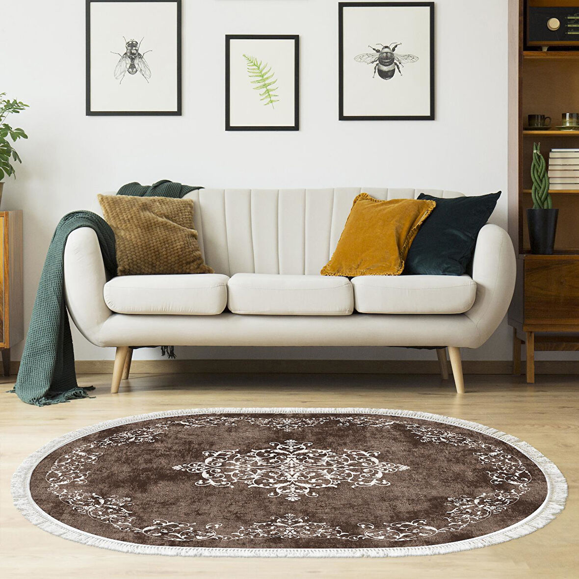 Alanur Trend Kaymaz Dod Tabanlı Saçaklı Dijital Halı Oval