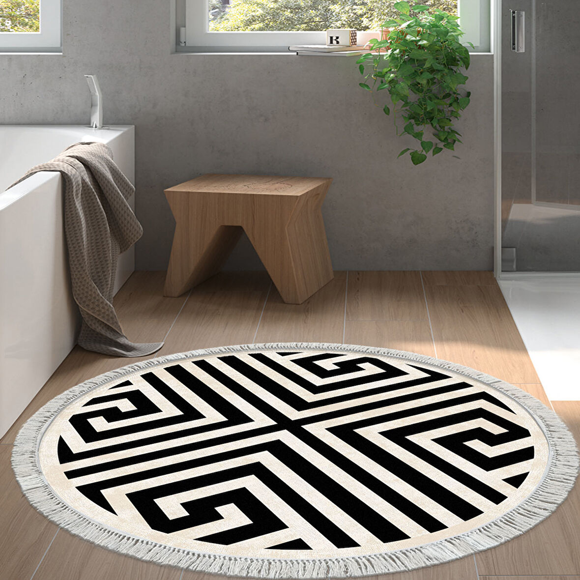 Eko Trend Djt Banyo Paspası Yıkanabilir Kaymaz Taban 658M Yuvarlak Modern