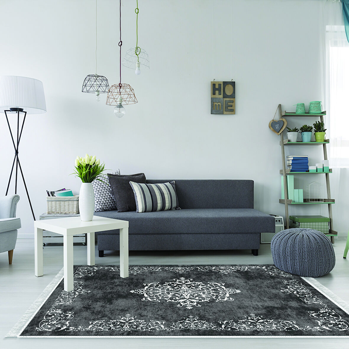 Alanur Yıldız Kaymaz Deri Tabanlı Saçaklı Dijital Halı