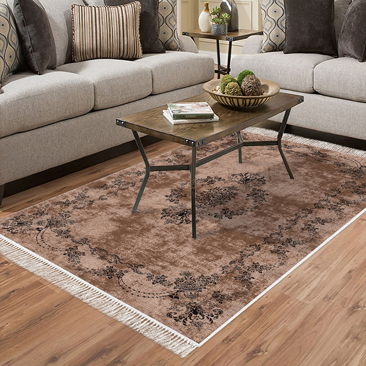 Alanur Star Kaymaz Pamuk Tabanlı Saçaklı Dijital Halı