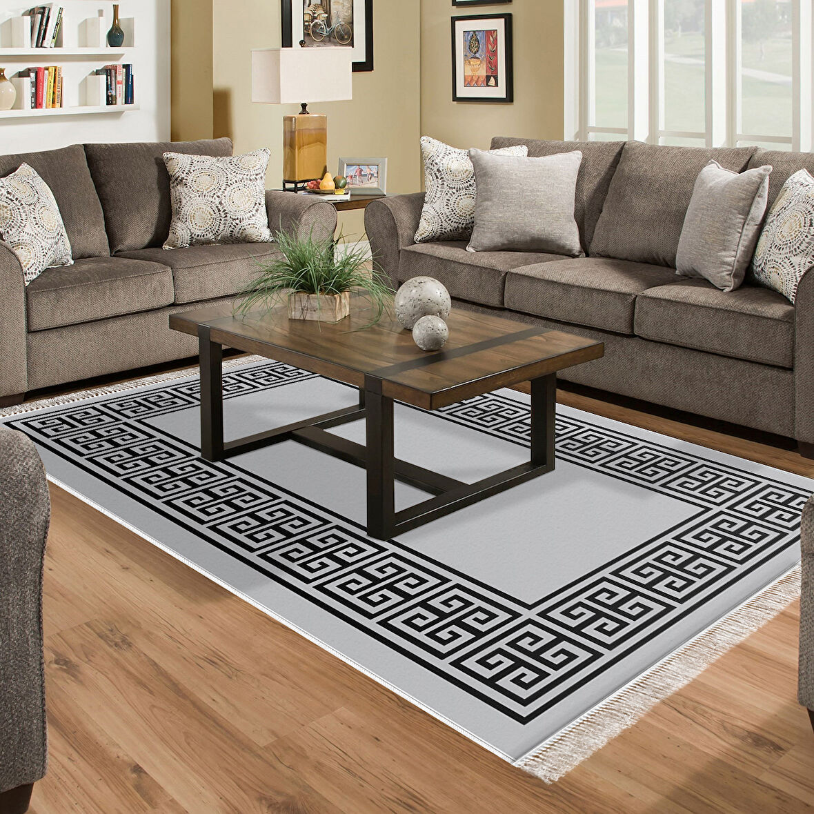 Alanur Star Kaymaz Pamuk Tabanlı Saçaklı Dijital Halı